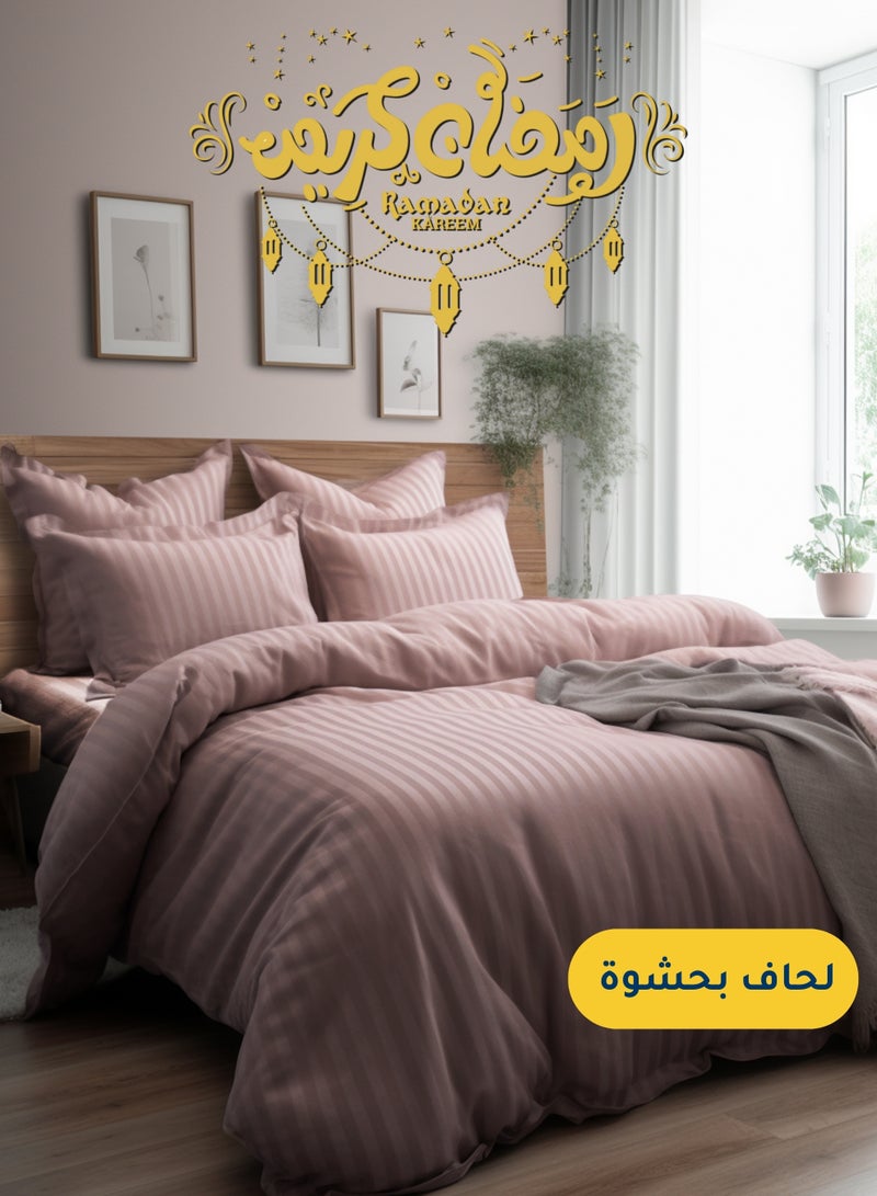 سيد المنسوجات المنزلية مفرش فندقي مزدوج من مايكروفايبر، يناسب سرير بحجم 200 سم × 200 سم، 9 قطع، مع الحشوة القابلة للنزع، بتصميم خطوط فندقية - Image 1